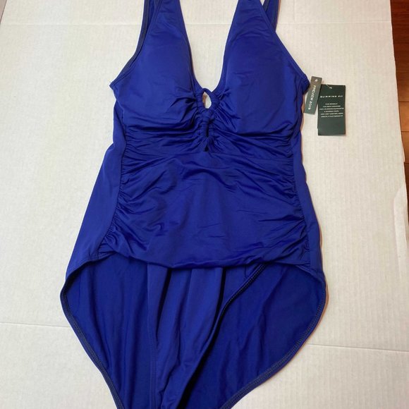 NWT Lauren Ralph Lauren Slimming Fit Blue One Piece Swimsuit - Picture 2 of 2